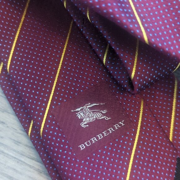 Men's Burberry Elegant Burgundy & Gold Striped Silk Tie - Like New - Picture 6 of 6